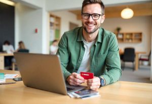 Colaborador sorrindo ao receber bonificação da empresa