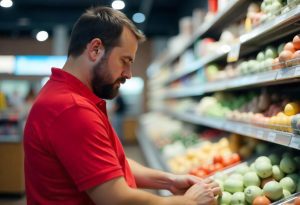 Homem trabalhando em um dos mercados que aceitam vale-alimentação