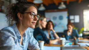 Mulher em primeiro plano e outras três ao fundo planejamento estratégias de aprendizagem personalizada