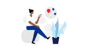 Ilustração de mulher consultado rede credenciada Ticket