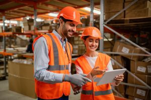 Pessoas em equipamentos de proteção individual no trabalho