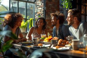 brunch vibrante com amigos em restaurante 
