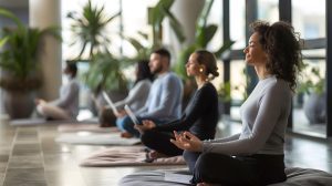 Pessoas meditando no ambiente de trabalho para evitar doenças ocupacionais