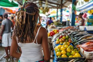 mulher de costas pergunta se é possível fazer feira com vale-refeição