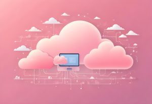 ilustração de um computador conectado a nuvens simboliza a importância do arquivamento de comprovante de pagamento na nuvem 