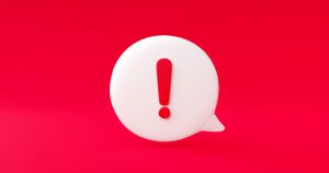 Retângulo vermelho com balão de diálogo e ponto de exclamação ao centro simbolizam os cuidados que devem ser tomados no teste de integridade