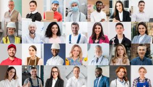 Mosaico com diversos tipos de empresários mostrando que todos devem emitir o FGTS Digital 2024