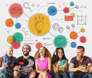 equipe de diferentes tipos de pessoas com ilustrações corporativas simbolizando a importância do venture capital para a cultura da empresa