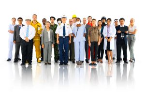 Diversos tipos de trabalhadores representando as diferentes classes profissionais e cada convenção coletiva de trabalho