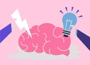 Ilustração de cérebro com raio, simbolizando neurodiversidade