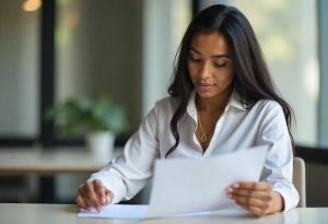 Mulher analisa despesas de orçamento de treinamento corporativo