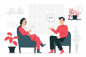 Ilustração de pessoas com conversando com empatia quanto à neurodivergência de um colaborador