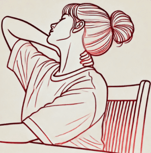 Ilustração de mulher alongando o pescoço em técnica de ginástica laboral