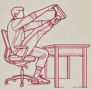 Ilustração de ginástica laboral: pessoa estica as pernas
