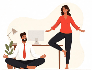 Ilustração de um homem e uma mulher fazendo ginástica laboral