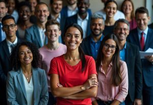 Equipe de colaboradores sorrindo demonstra os benefícios da assiduidade