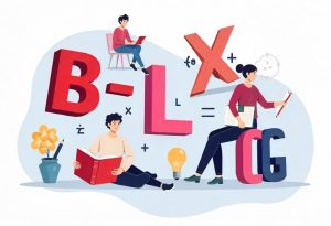 Ilustração de pessoas com letras e números, representando diversos tipos de inteligência