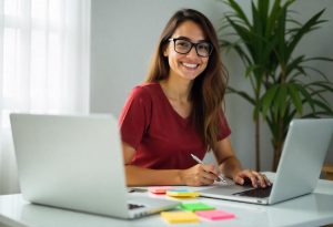 Profissional trabalha com o modelo de contrato freelancer em seu escritório