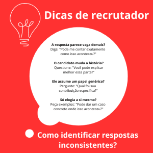 Uma caixa vermelha com um balão de diálogo branco e algumas dicas sobre entrevista comportamental
