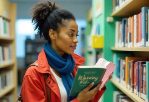 Mulher escolhe livros em livraria após a empresa descobrir como contratar benefícios flexíveis