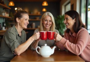 Mulheres brindam com café após Rh descobrir como funciona a contratação de vale-refeição