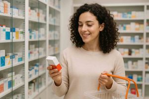 mulher usa ticket alimentação para desconto em farmácias