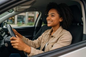 mulher dirigindo carro descobre onde posso usar o ticket?