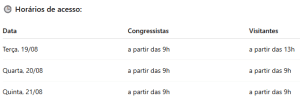 tabela de horários do conarh 2025