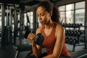 mulher faz musculação como maneira de reduzir o absenteísmo com programas de bem-estar