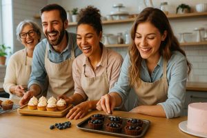 Equipe de confeitaria demonstra as vantagens do vale-refeição para a produtividade