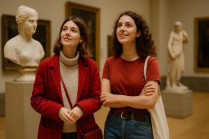 duas colaboradoras visitam um museu e descobrem na prática o que é e como funciona o ticket cultura para funcionários