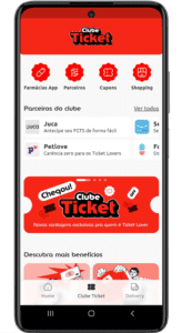 interface do app do clube de vantagens Clube Ticket