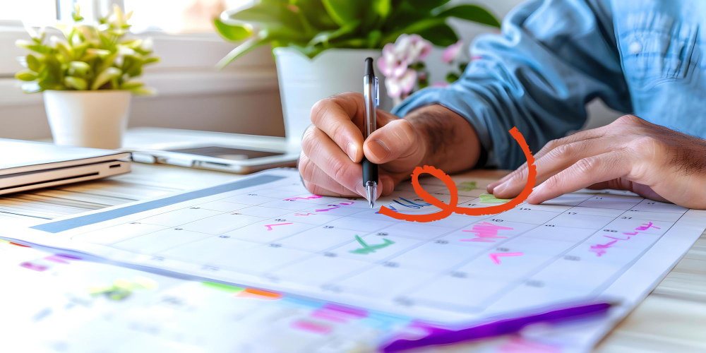 profissional de rh planeja a semana espanhola marcando datas no calendário