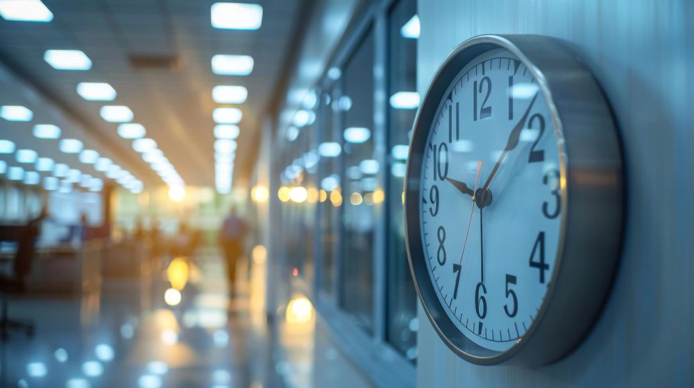 relógio de ponto fixado na parede