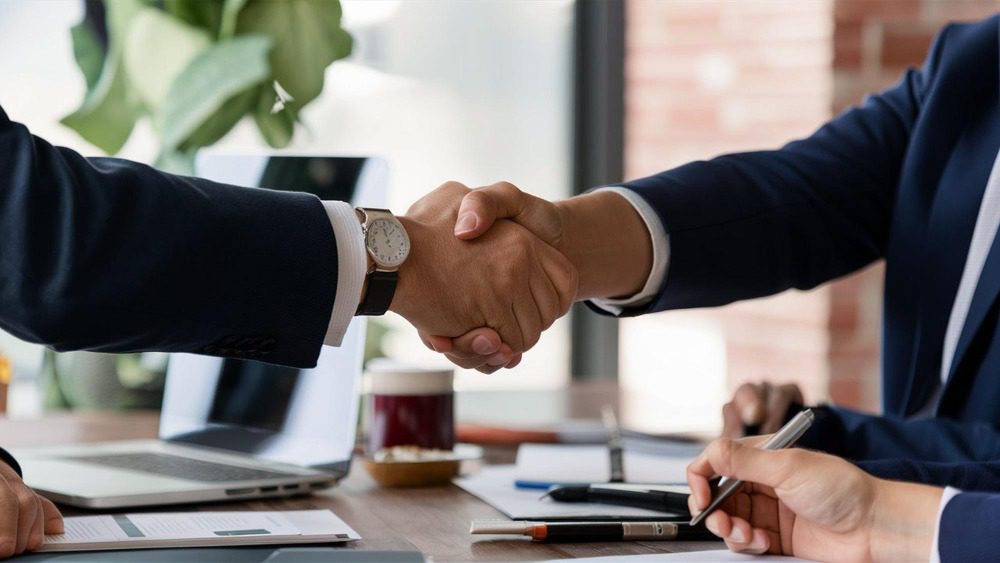 dois homens dão as mãos simbolizando como negociar salário