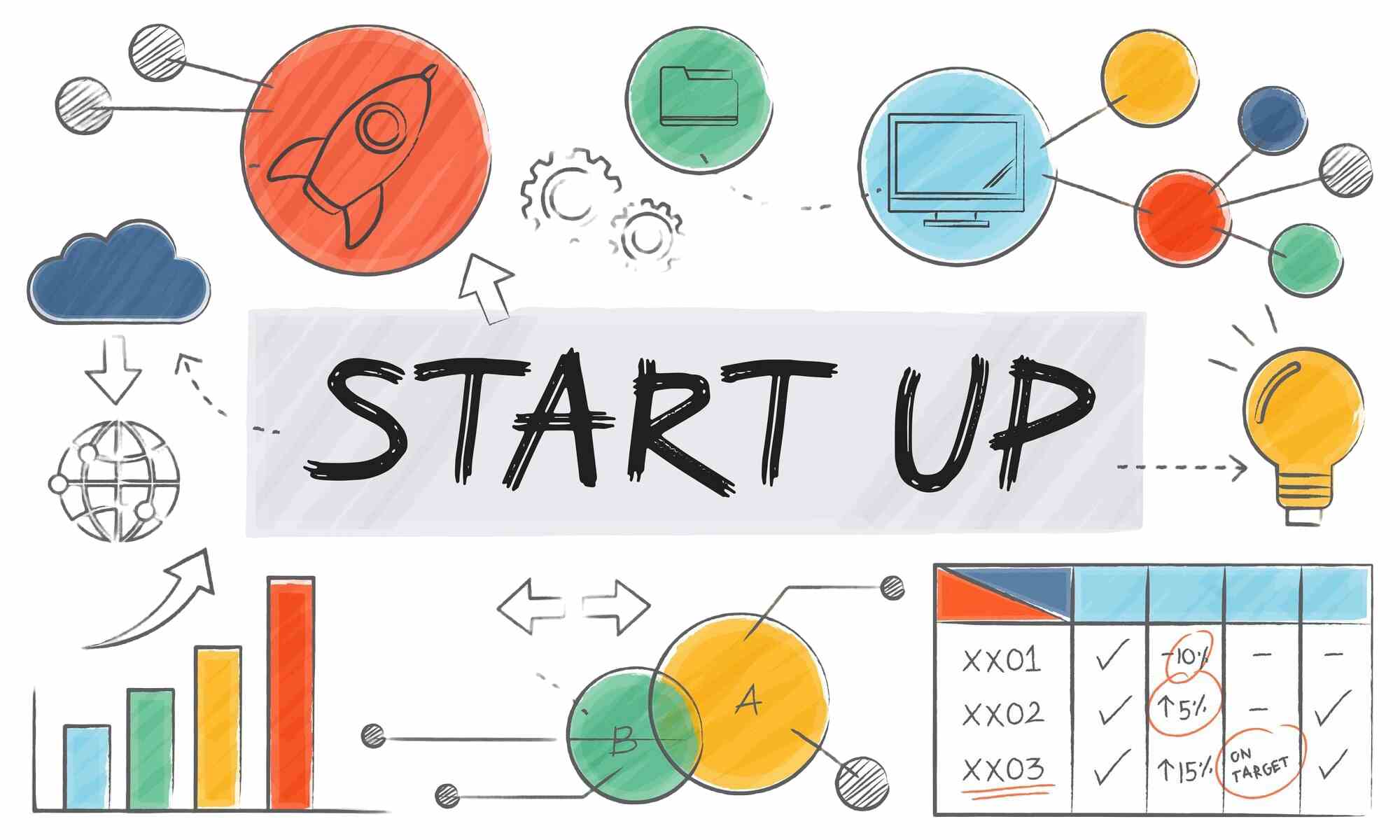 ilustração com elementos geométricos e ícones simbolizam processo de venture capital