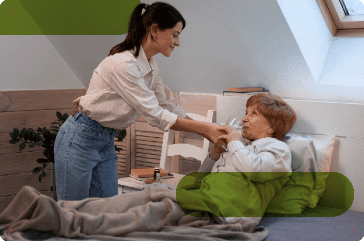 Mulher usa CID acompanhante para cuidar de sua parente idosa