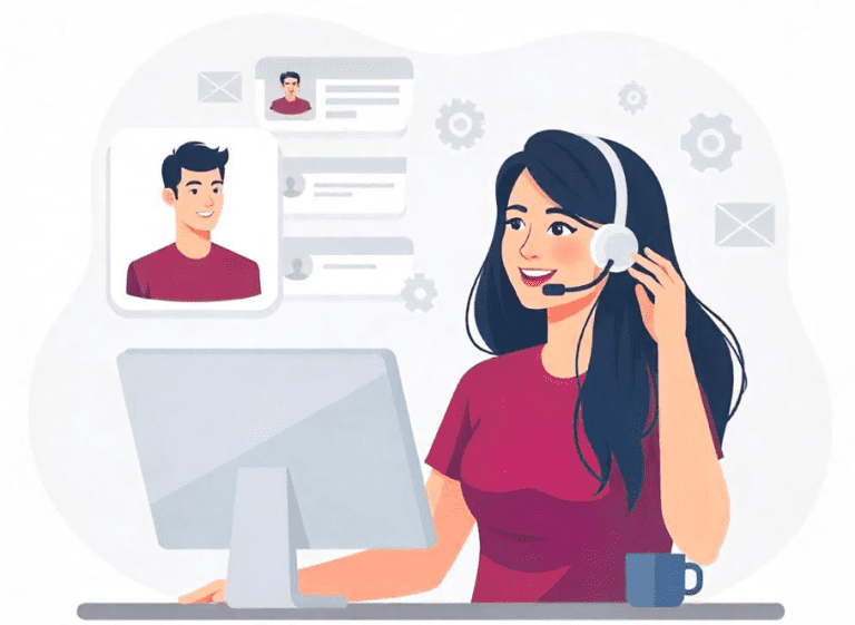 ilustração de mulher no headset simbolizando atendente que responde dúvidas sobre Contribuição sindical