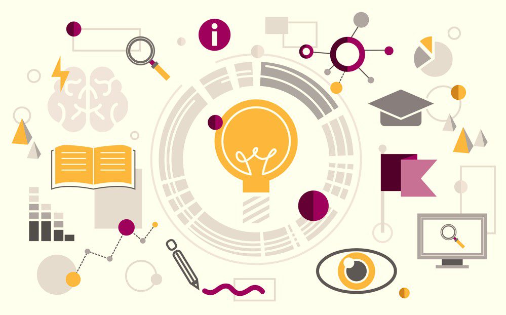 infográfico com ícones de tecnologia remete à gestão do conhecimento