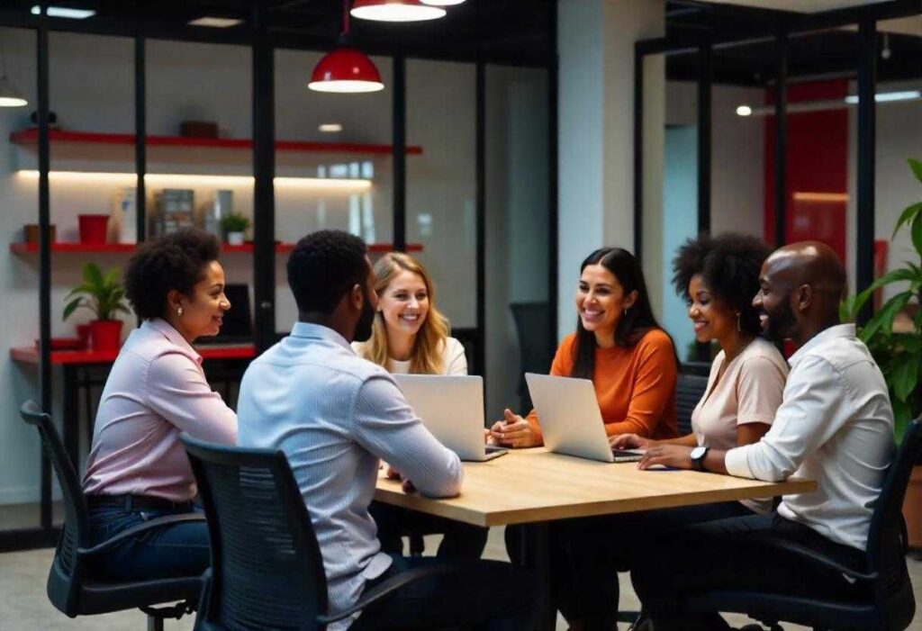 equipe usa método 6d em treinamento em sala de reunião