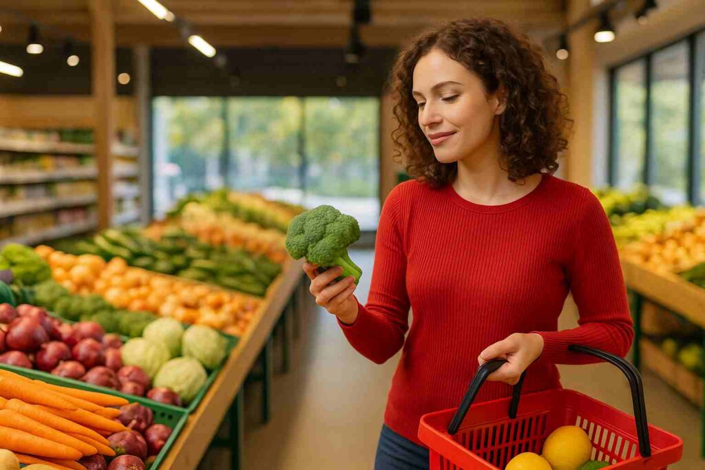 mulher faz compras em supermercado e questiona se é possível transferir dinheiro do Ticket para conta bancária