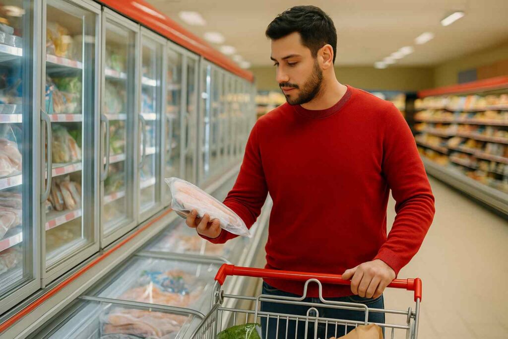 homem faz compras e se questiona se o ticket alimentação integra o salário