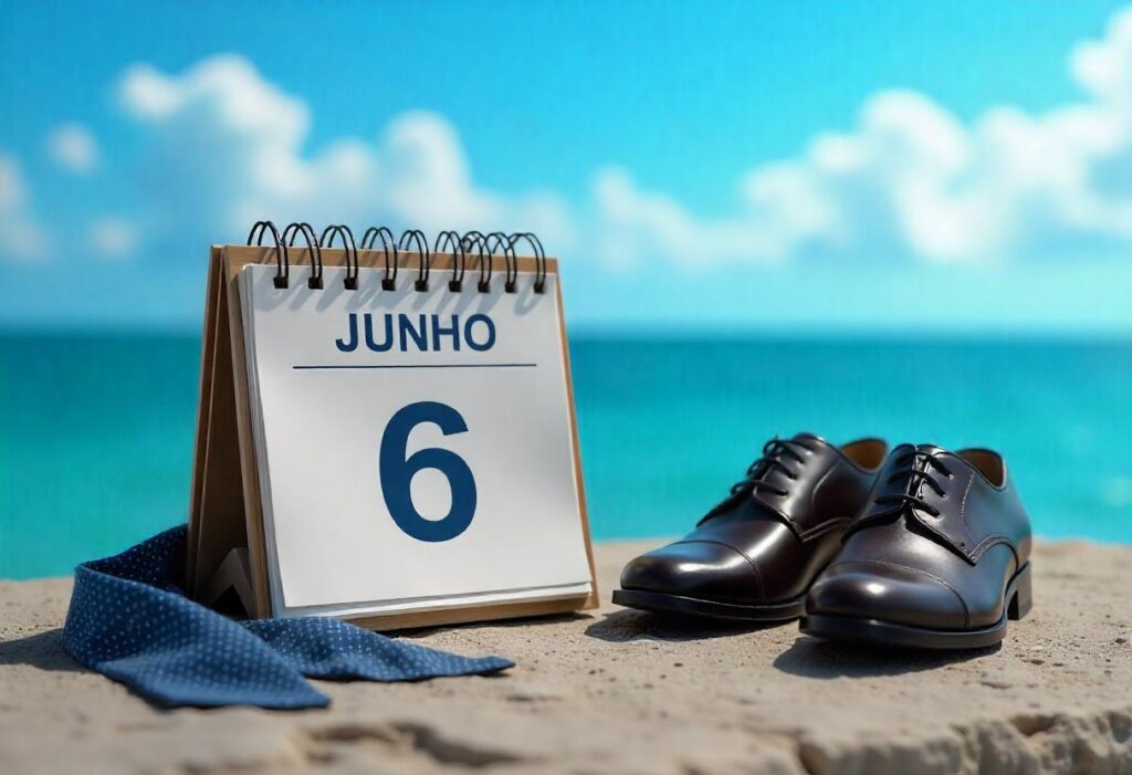 calendário e sapato social com mar ao fundo simboliza discussão da PEC jornada 4×3