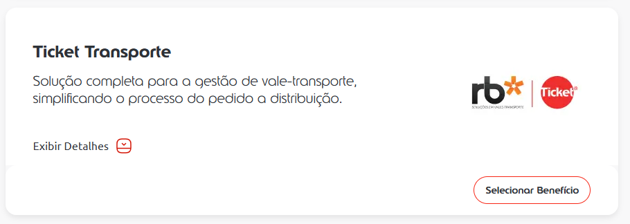 tela selecionar contratar ticket transporte