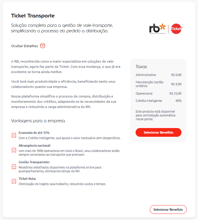 detalhes de contratar ticket transporte