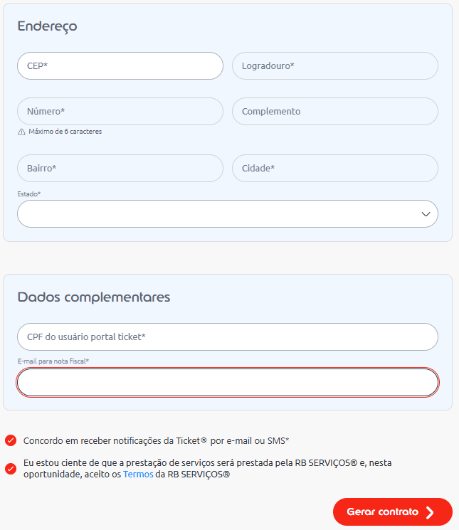 detalhes de preenchimento pra contratar ticket