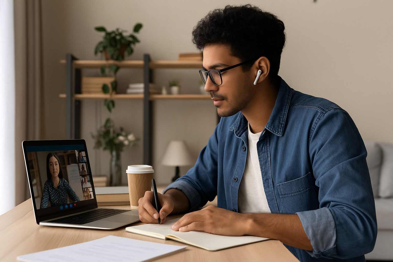 jovem beneficiado por auxílio educação corporativo estuda na mesa de casa