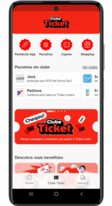 interface do app do clube de vantagens Clube Ticket