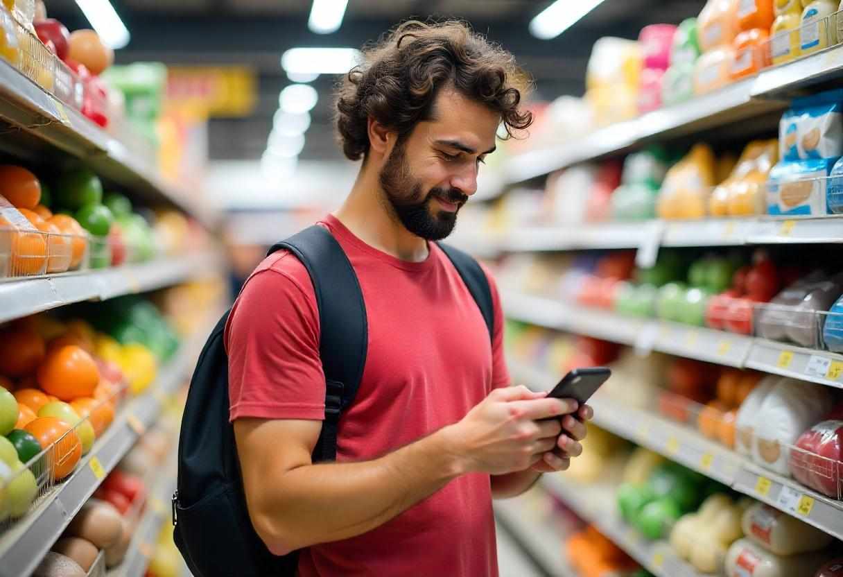 homem faz compra em supermercado e pesquisa como funciona o subsídio alimentação