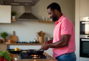 Homem prepara sua refeição com ingredientes comprados com cartão vale-alimentação
